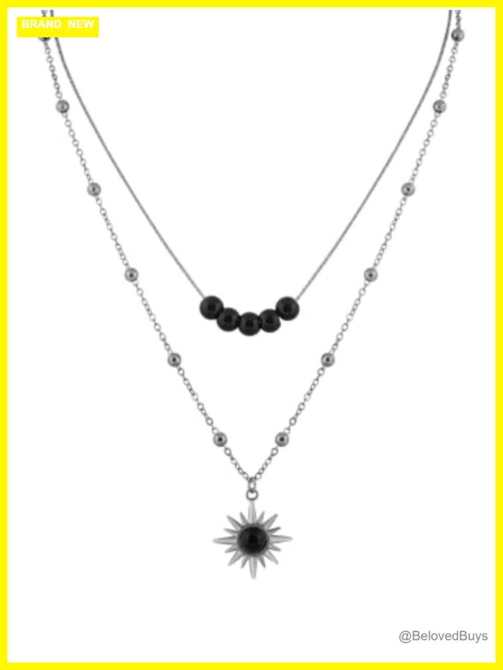 Sacina Layered Crystal Sun Choker Stainless Steel Necklace